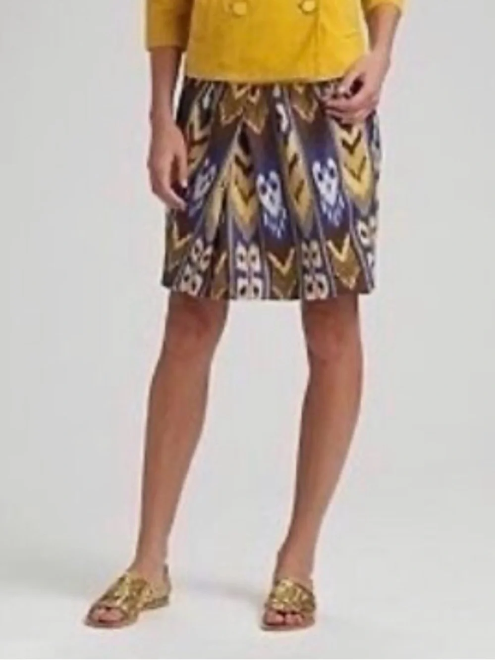 Tory Burch multicolor tribal Ikat Pleated A-Line Midi Tulip Skirt sz 12
